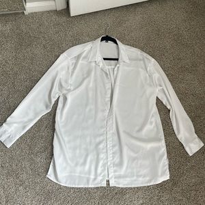 Oversized White Satin Button Up Blouse. US 4.